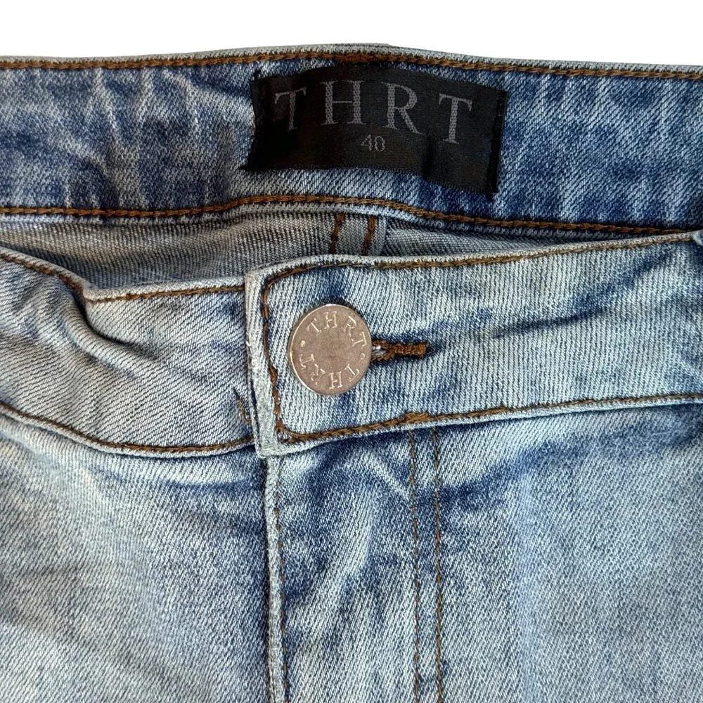 THRT Distressed Splatter Jeans Men 40x32 Lt Wash Ripped Distressed Grunge Street - Picture 5 of 16